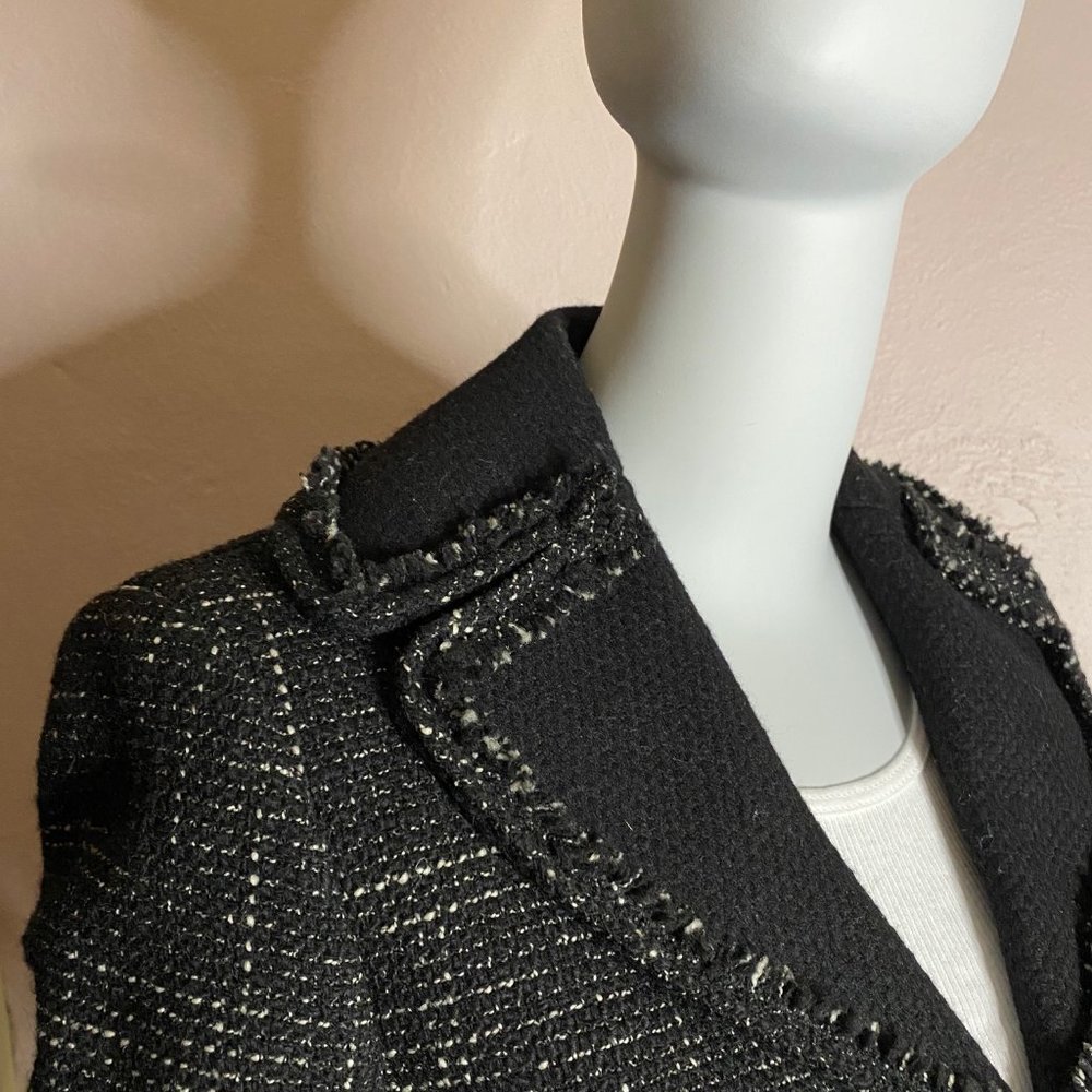 BLAZER JACKET black and white TWEED raw fringe 6